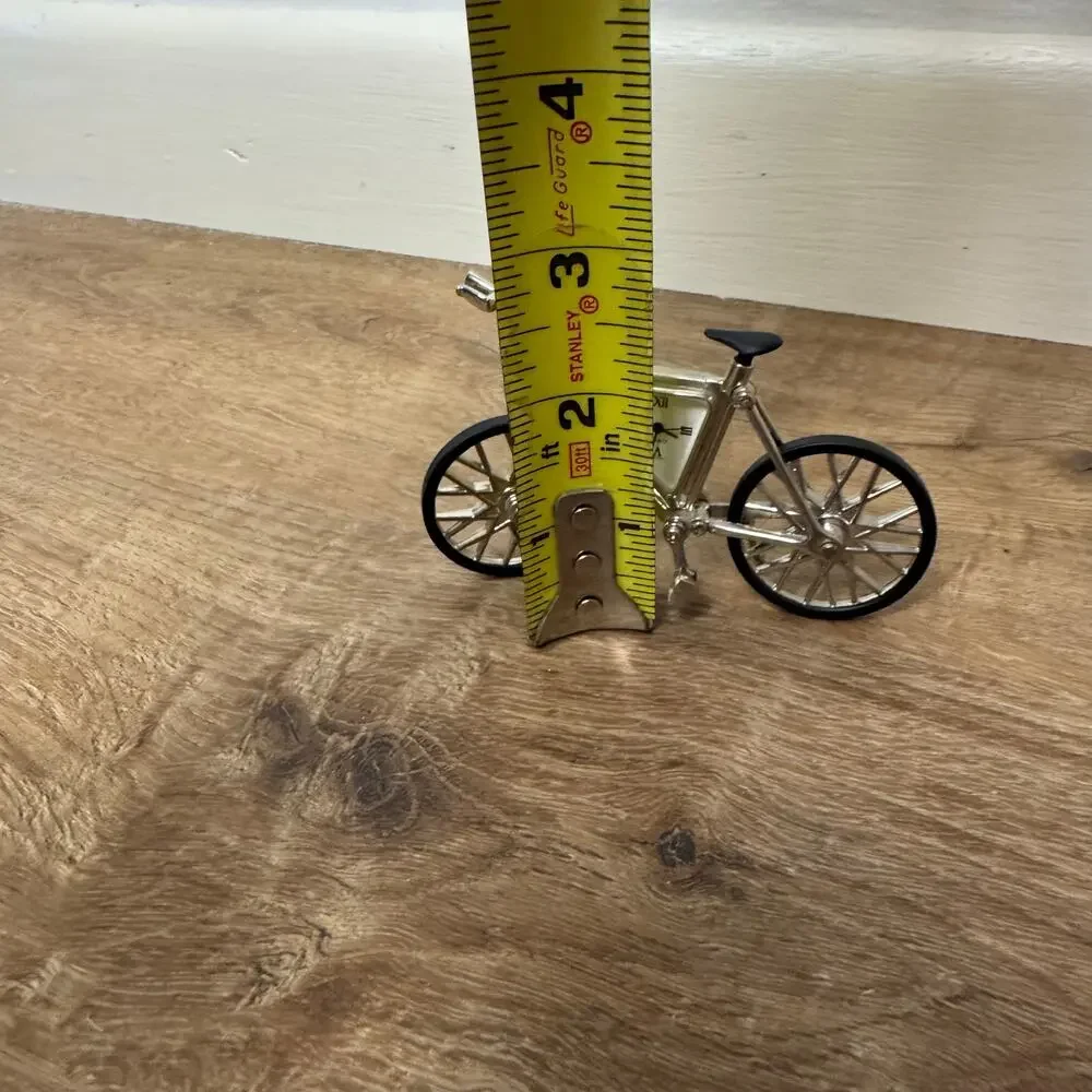 Vintage Miniature Desk Clock Quartz Silver / Black Bicycle Bike Standing Decor